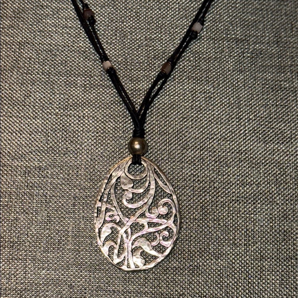 Retired Silpada Silver Filigree Pendant on Black Multi-Strand Necklace N1805